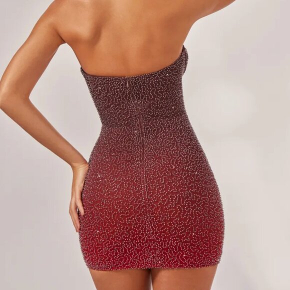 Oh Polly Basel Embellished Strapless Mini Dress in Brown and Red Ombré - Picture 3 of 5